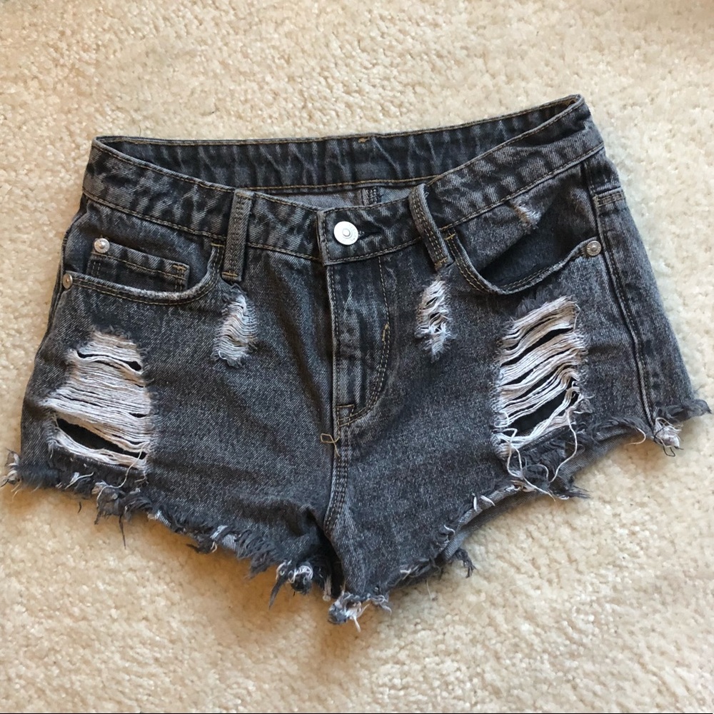 Charcoal grey High waist Jean shorts